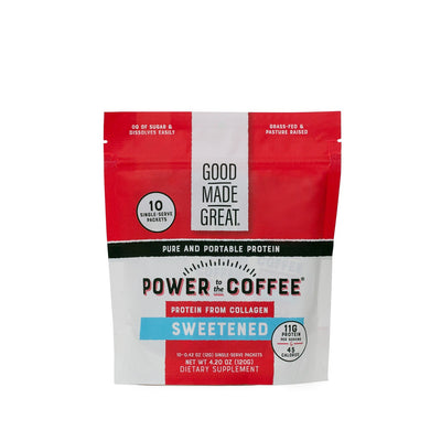 Good Made Great Foods Power to the Coffee Sweetened  Collagen Protein Supplement, Front Image of Pouch