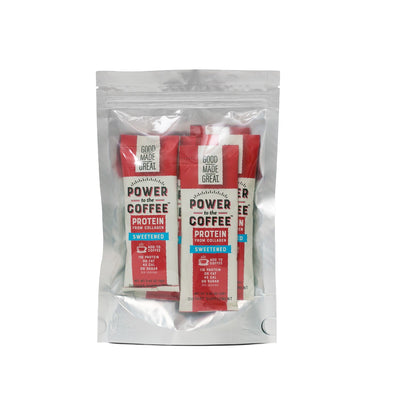 Good Made Great Foods Power to the Coffee Sweetened Collagen Dietary Supplement Image of Front of 6-Pack Sample Pack